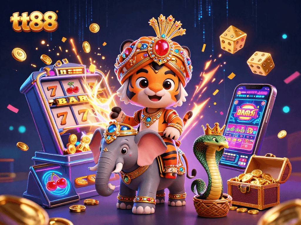 Experience thrilling wins at tt88 with a vibrant 3D casino scene featuring exciting game elements.