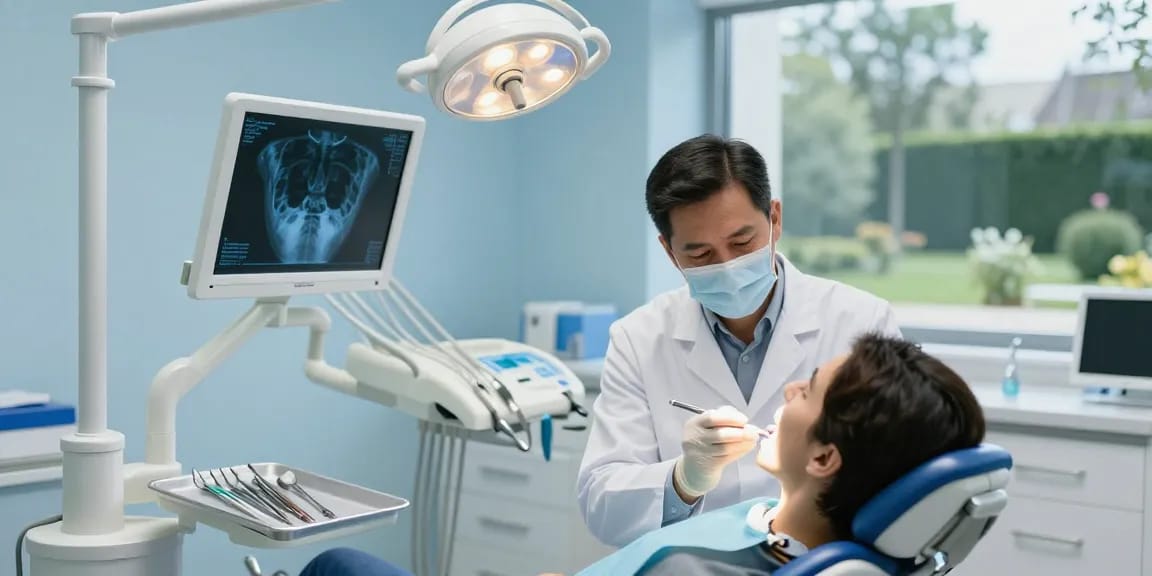 Dental malpractice in Turkey: Dentist examining patient with professional care in modern clinic.