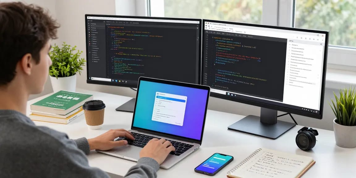 Setting up Telegram中文 interface in a tech workspace with a vibrant atmosphere.