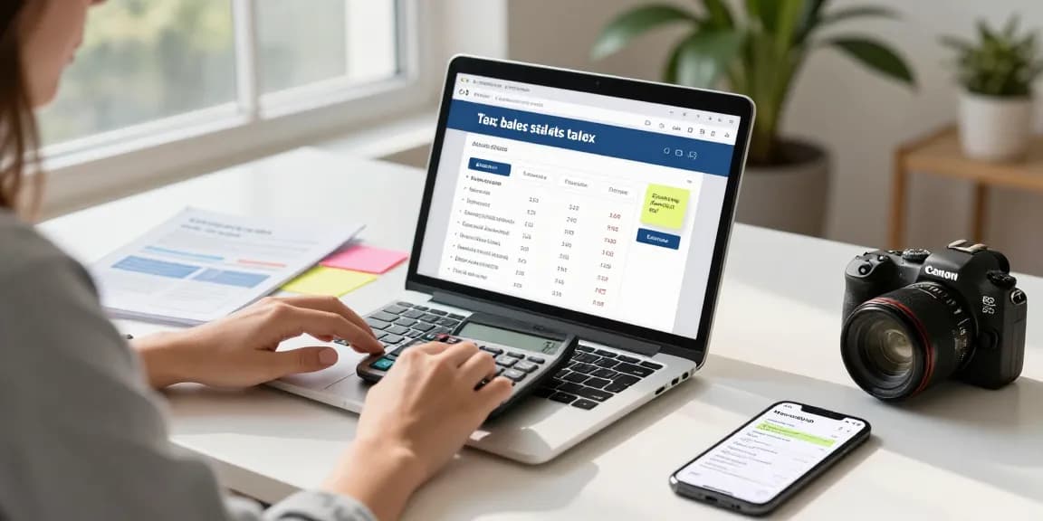 Using the quebec sales tax calculator 2026 in a bright home office setting for effortless tax calculations.