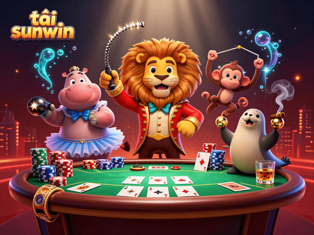 Engage in exhilarating gameplay with tải sunwin as the ringmaster lion oversees a vibrant casino scene filled with action.