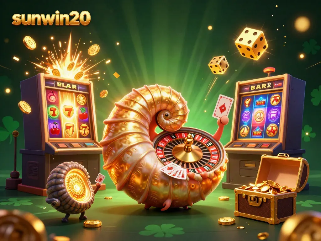 Experience sunwin20's exciting casino games with vibrant characters and jackpot visuals in this immersive illustration.