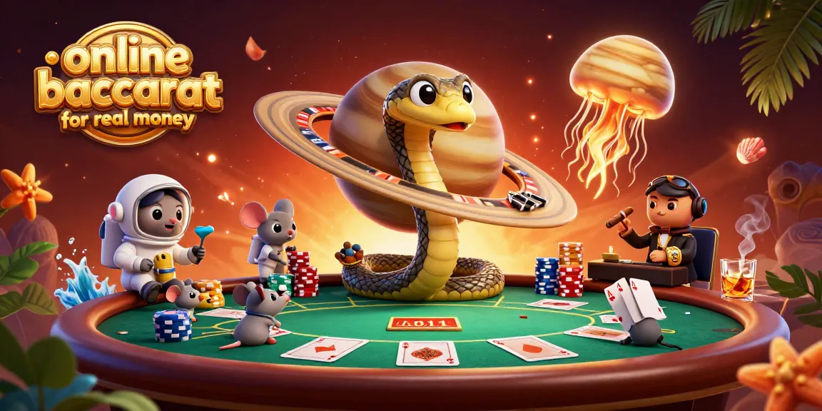 Experience online baccarat for real money with vibrant cosmic characters and casino elements.