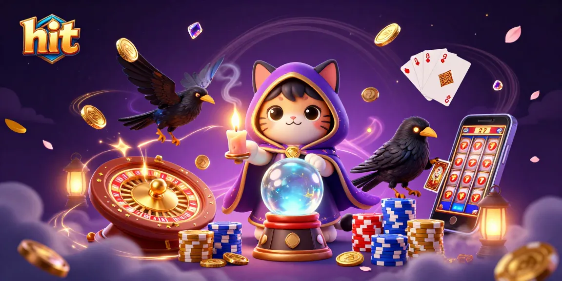 Engage with HitClub's mesmerizing cat fortune teller as it casts its crystal ball, attracting cascading coins.