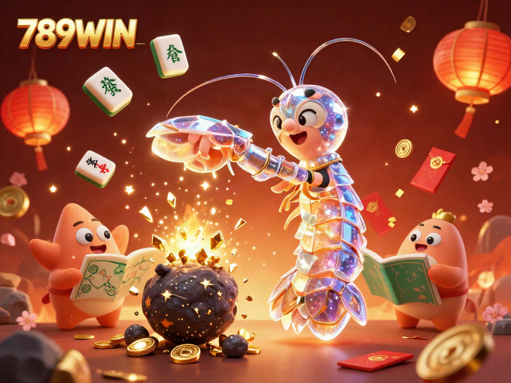 Experience the excitement of 789WIN in a vibrant 3D illustration featuring a galactic mantis shrimp and starfish.