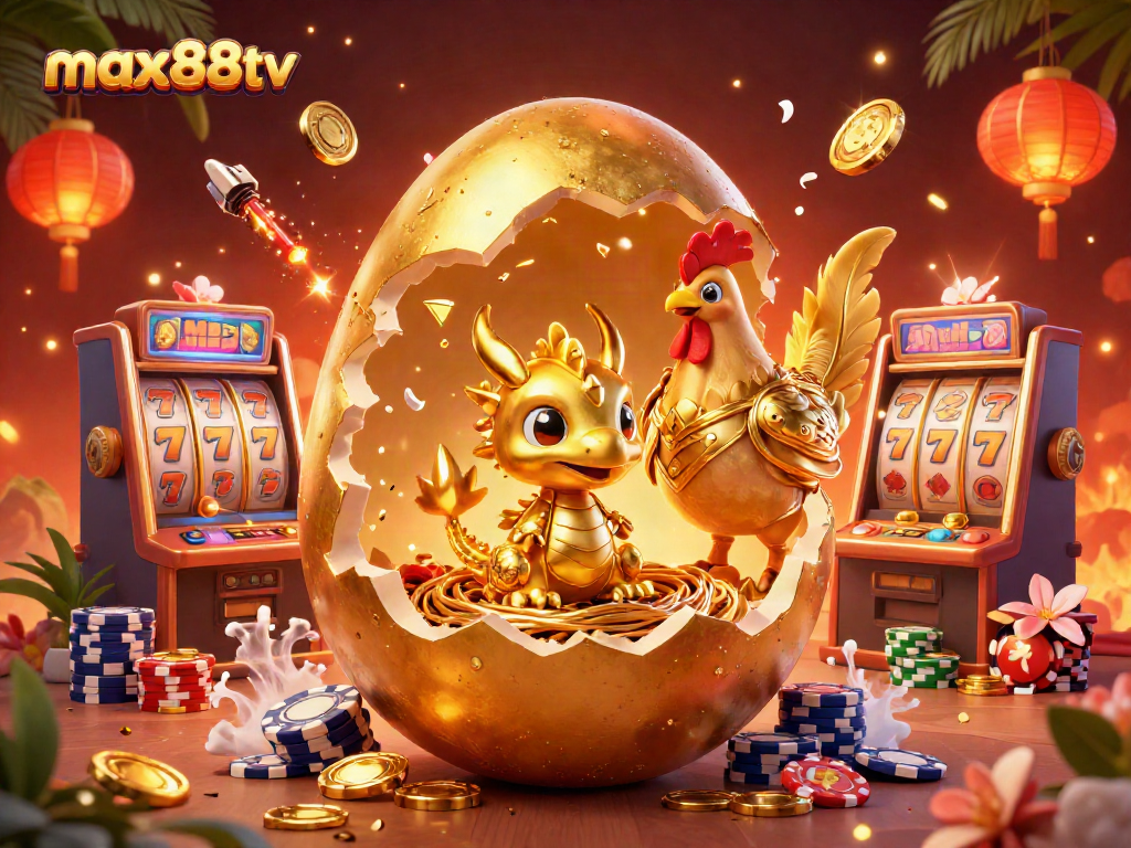 Experience thrilling slots at max88tv with a vibrant scene featuring golden poker chips and prizes.
