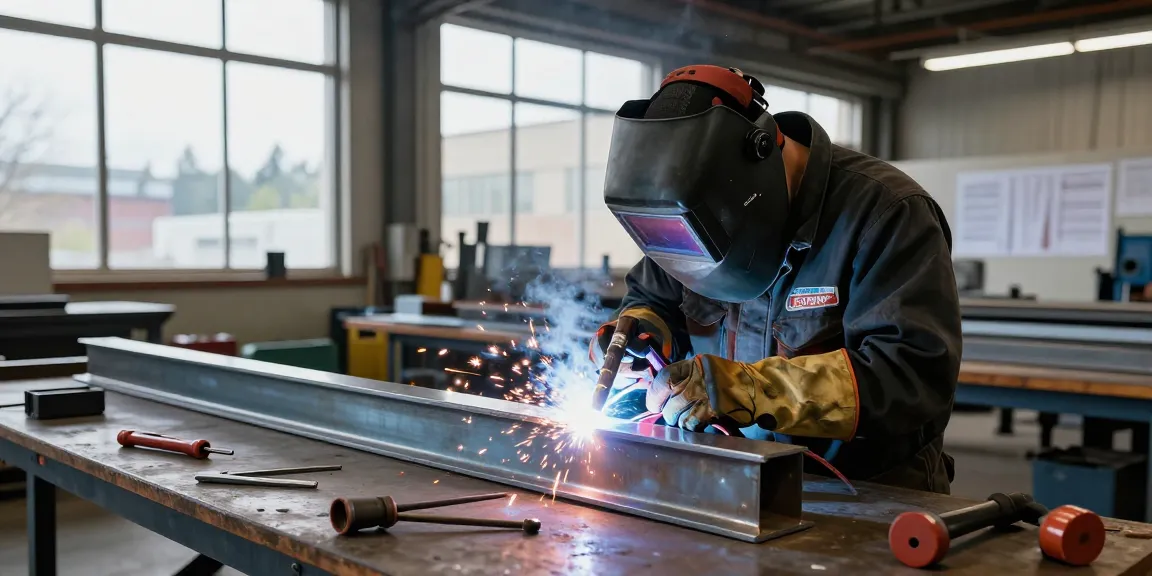Skilled welder demonstrating welding techniques in a Vancouver workshop, showcasing Canada Vancouver's industrial craftsmanship.