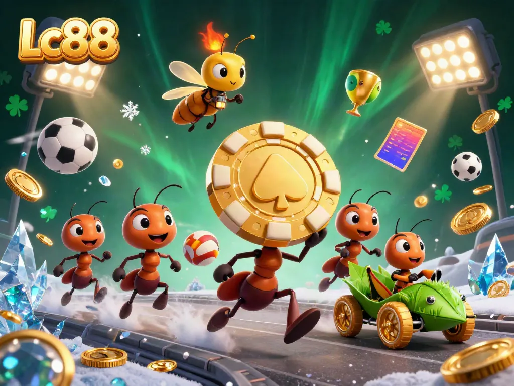 Engage with Lc88 through a thrilling heist of oversized poker chips and dynamic sports elements.