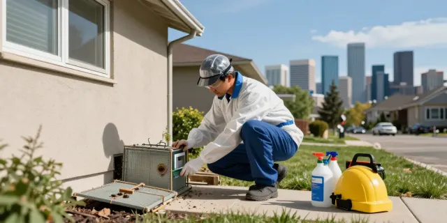 Calgary pest control expert inspecting a residential property for pests while ensuring home safety.