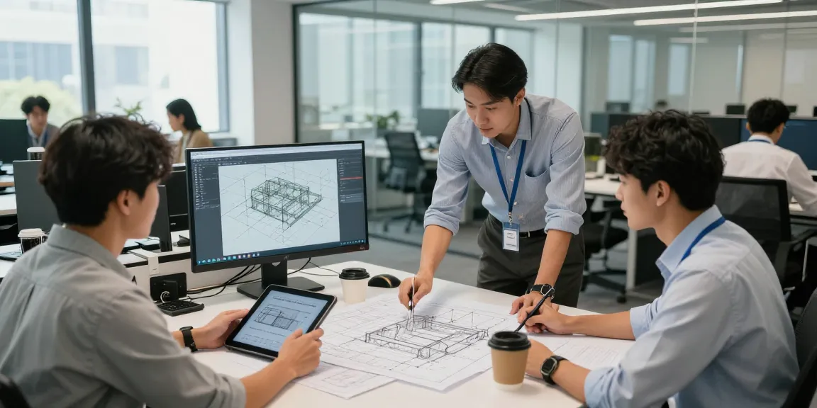 Collaborative workspace showcasing a Structural Engineering Consultant USA team analyzing designs with advanced technology in a modern office environment.