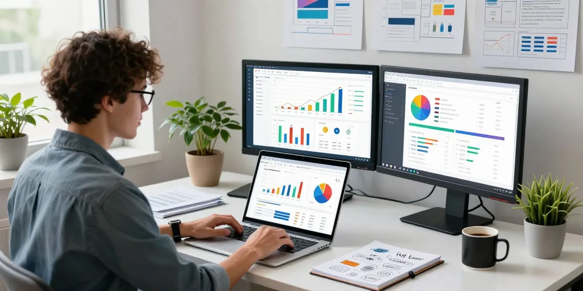 Focused professional analyzing search engine marketing Canada performance in a vibrant office.