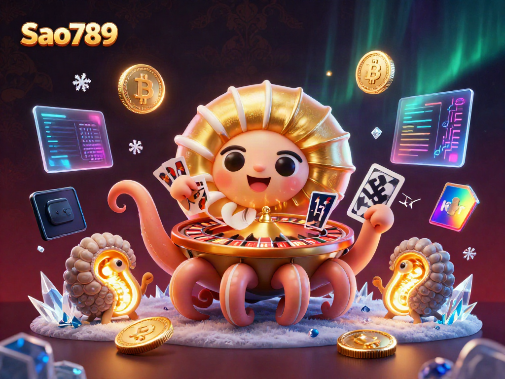 Experience vibrant gameplay with Sao789's unique casino elements featuring a giant nautilus and glowing coins.