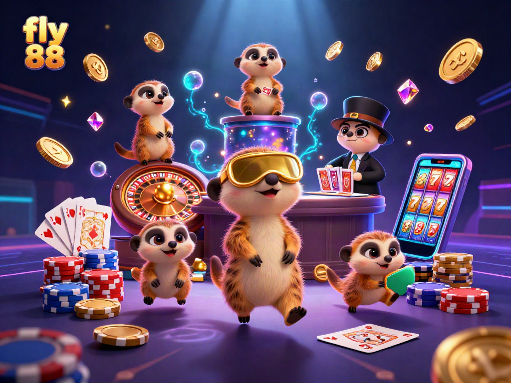 Experience the excitement of fly 88 at a vibrant casino run by meerkats with spinning roulette and dazzling gems.