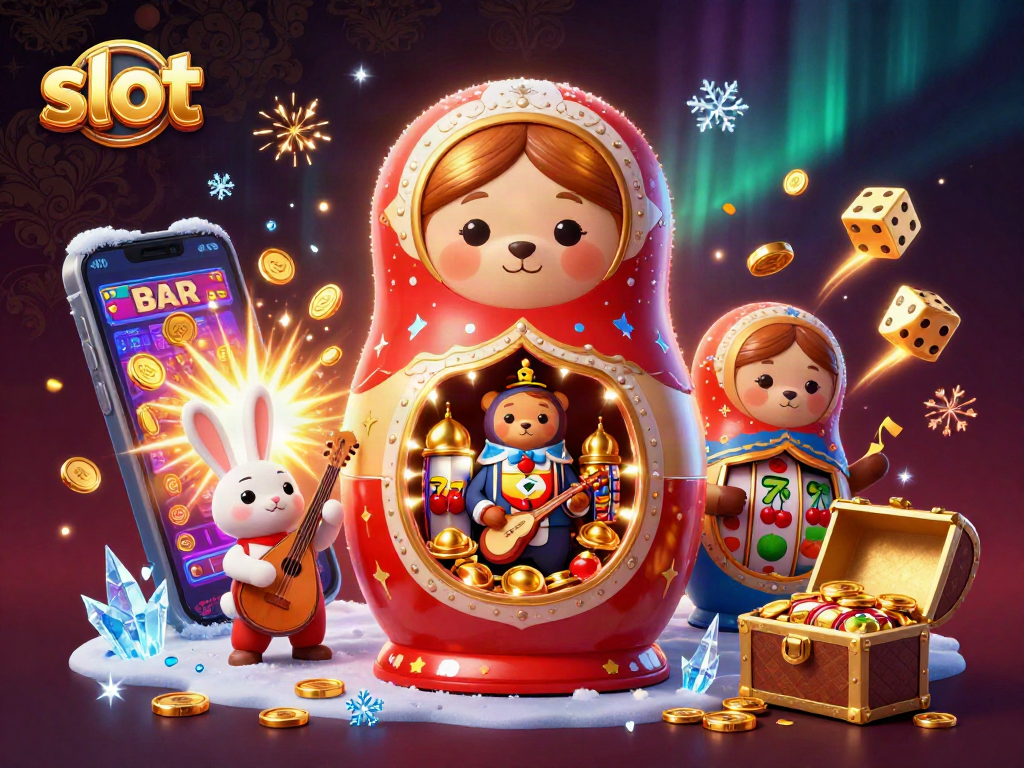 Experience thrilling slot adventures with 3D bears and jackpot moments in this vibrant casino illustration.