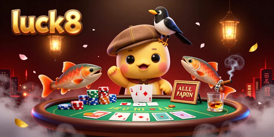 Engage in thrilling gameplay at luck8 with vibrant poker elements and animated characters.