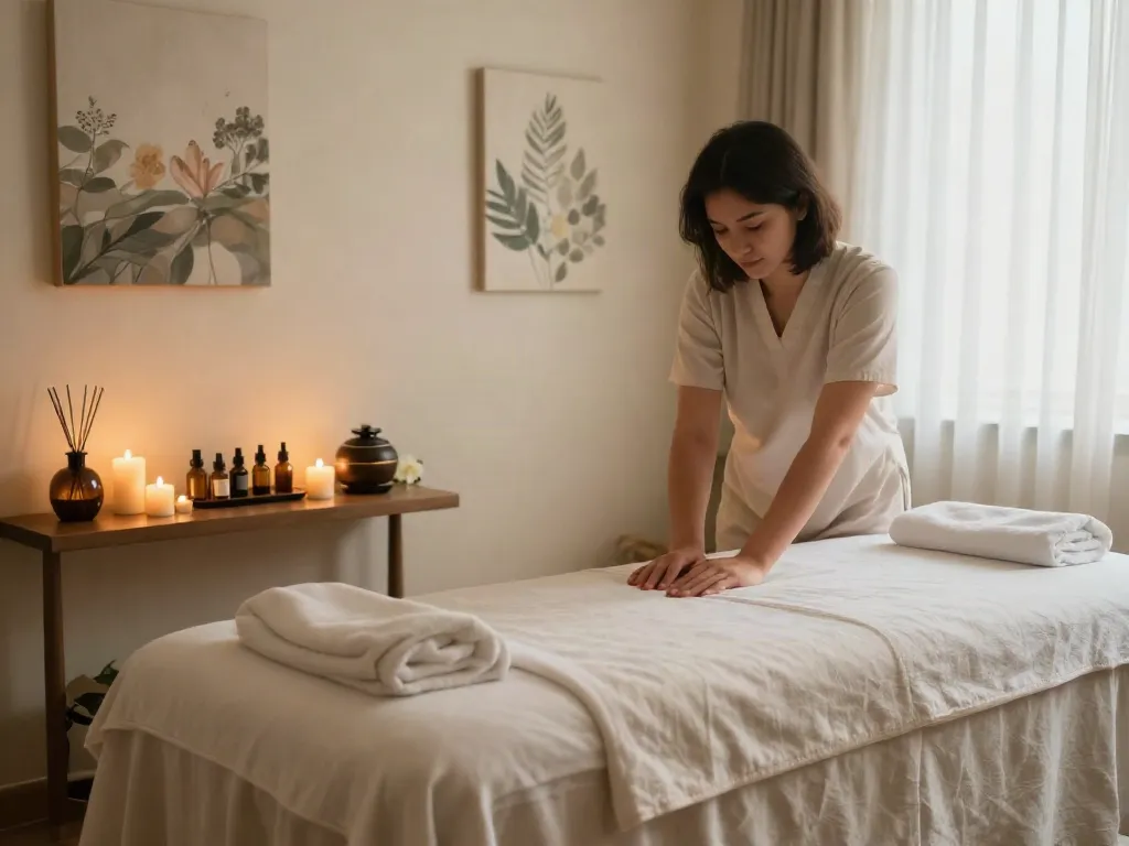 Relaxing wellness spa room atmosphere perfect for 부평출장안마 with calming lighting and soothing decor.