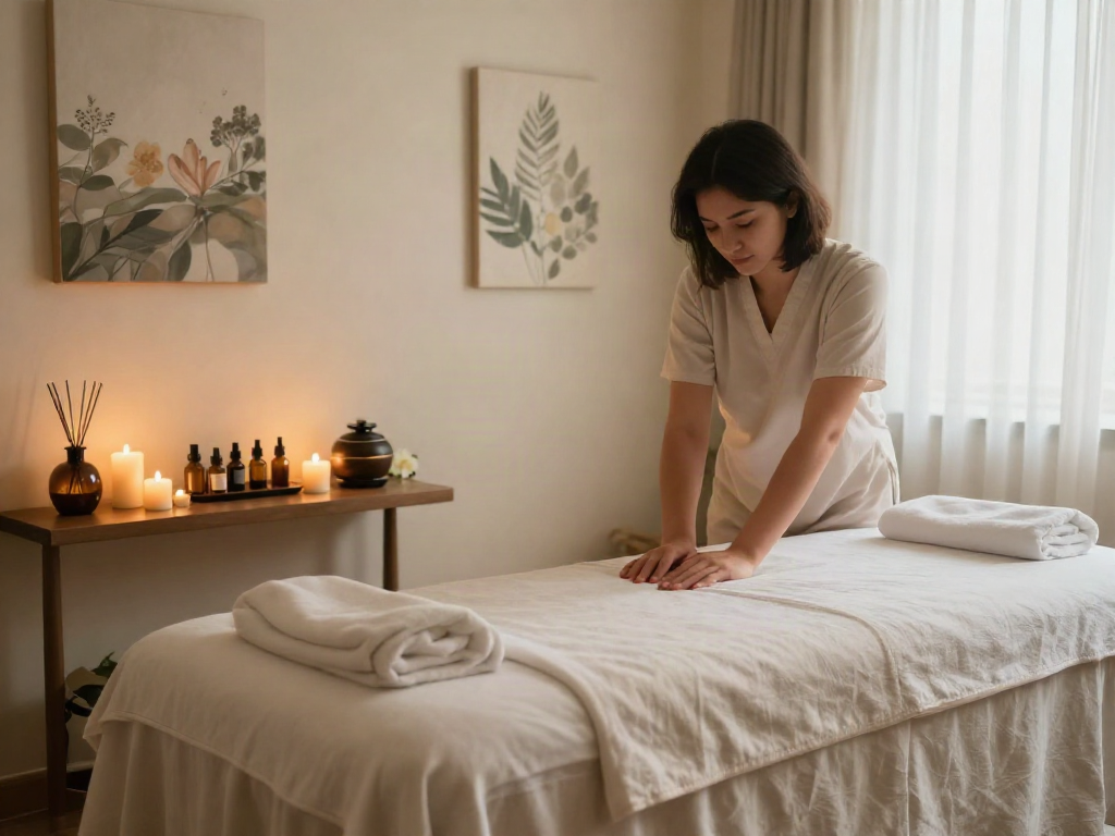 Relaxing wellness spa room atmosphere perfect for 부평출장안마 with calming lighting and soothing decor.