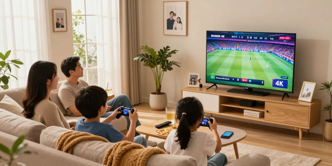 Enjoying Best IPTV Canada with family in a cozy living room, streaming 4K sports together.