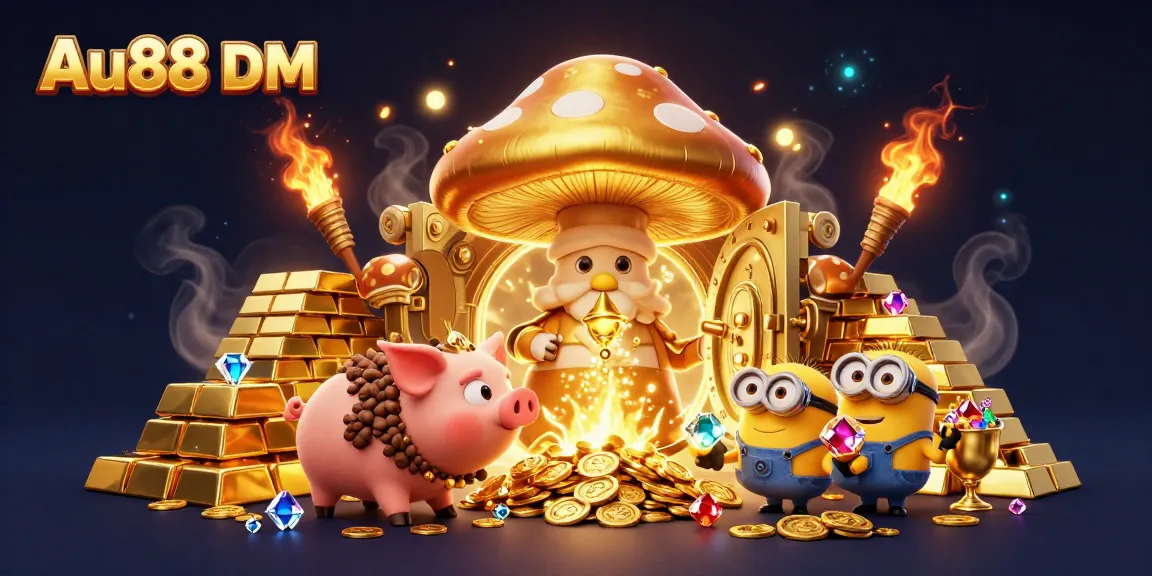 Uncover treasure opportunities with Au88 DM in this magical casino scene featuring gold and gems.