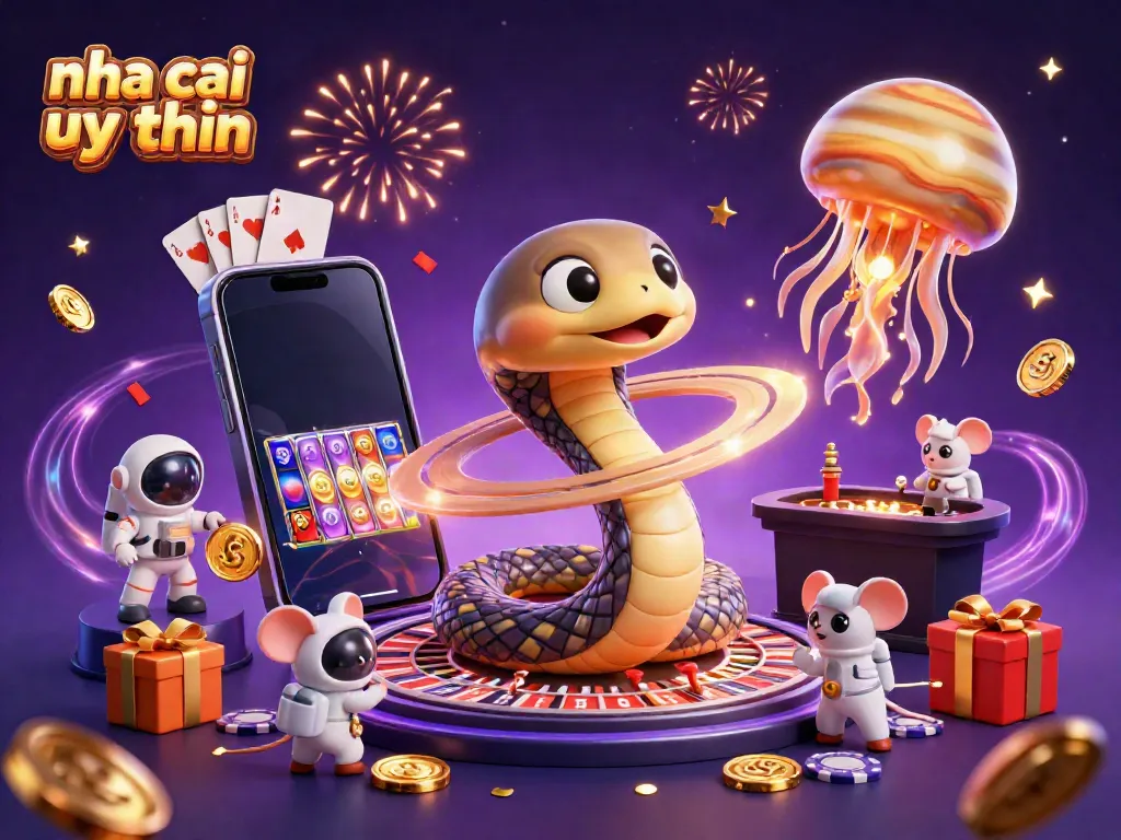 Engage in thrilling bets with "nha cai uy tin" in this vibrant cosmic casino scene.