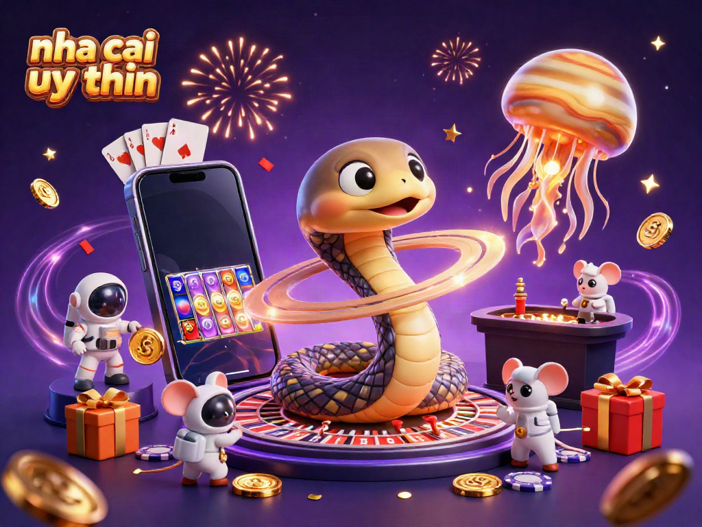 Engage in thrilling bets with "nha cai uy tin" in this vibrant cosmic casino scene.