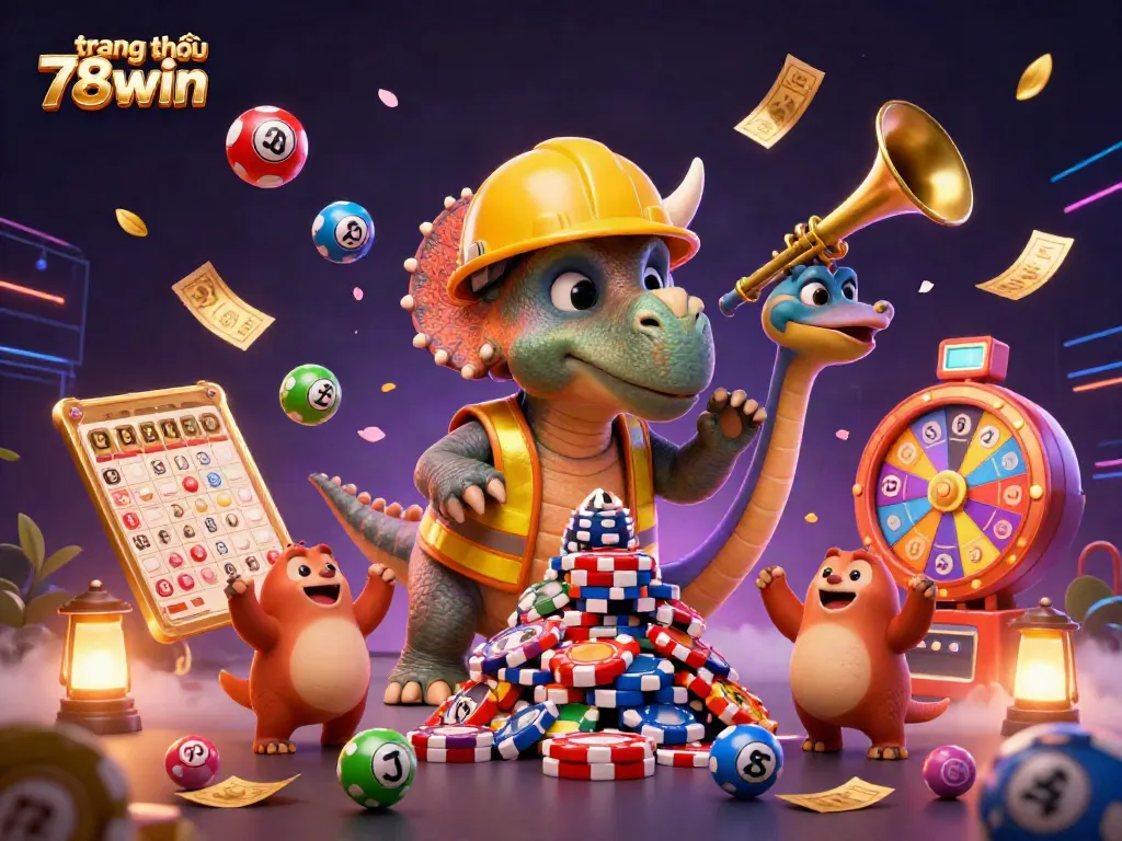 Experience the excitement of trang chủ 78win through a dynamic 3D illustration, capturing gaming celebration and vibrant casino elements.