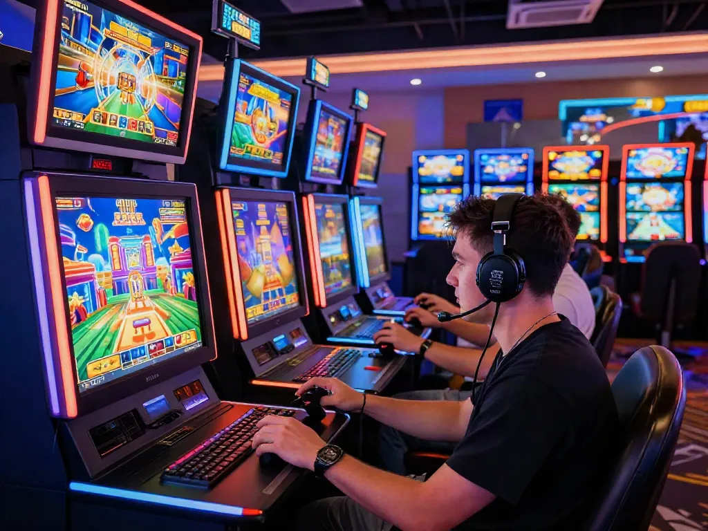 Exciting gaming atmosphere at https://choinohu.vip/ with modern slot machines.