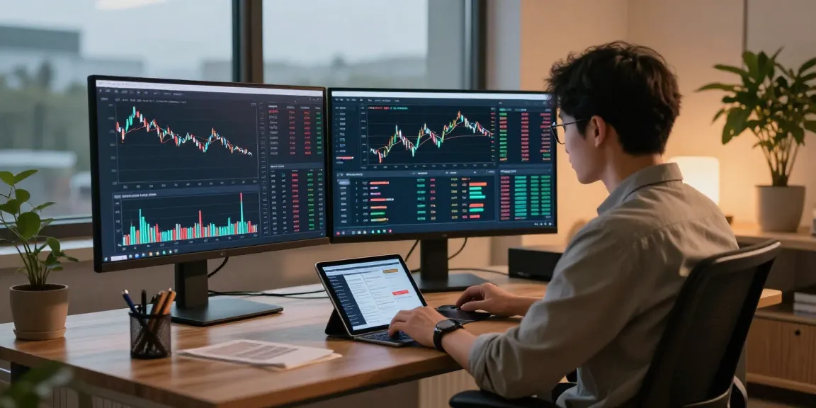 Engaged trader utilizing slate capivex for market analysis in a modern home office.