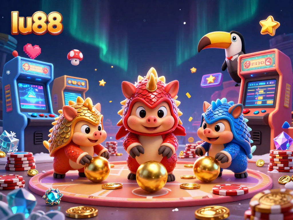 lu88 gaming pangolins bowling through poker chips with vibrant casino elements
