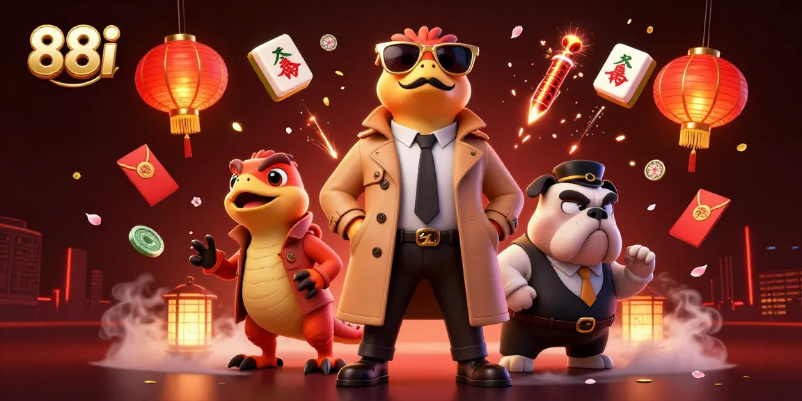 Experience the fun at 88i, where playful raptors try to sneak into a VIP casino, amidst floating mahjong tiles and vibrant lanterns.
