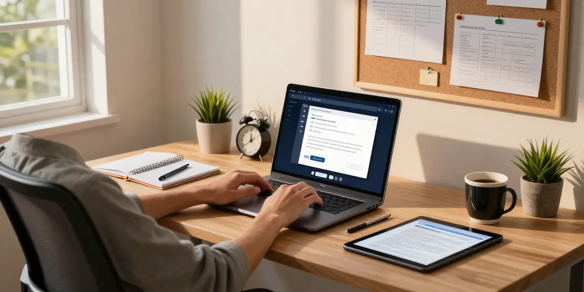 WPS Download interface displayed on a laptop in a modern home office, showcasing productivity elements.