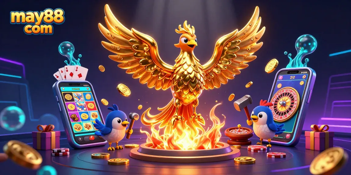 Spin the reels with may88 com to unlock golden rewards in this vibrant casino scene.