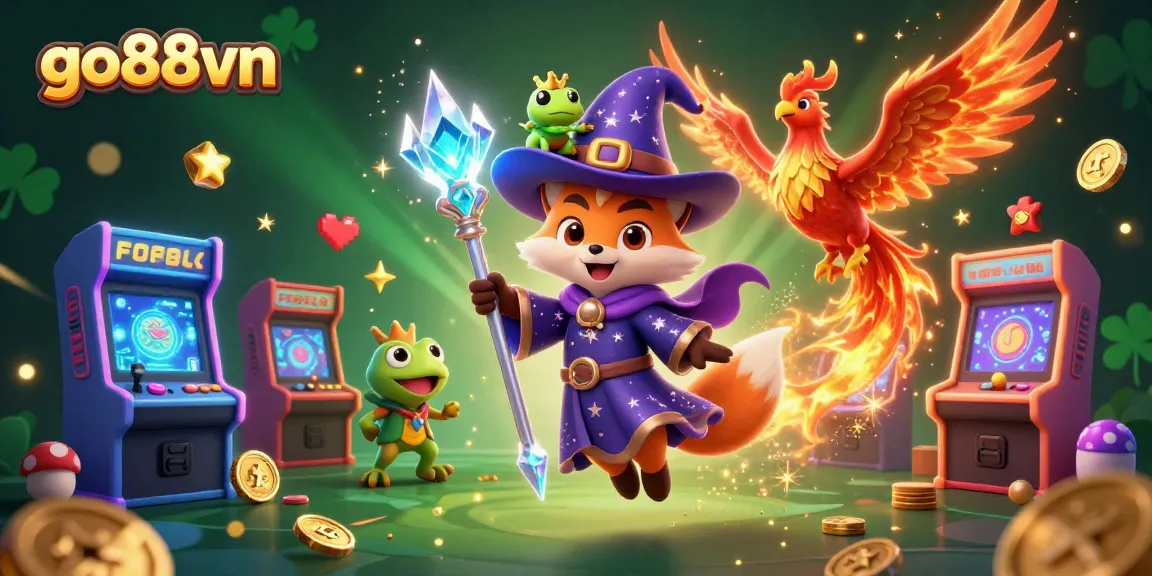 Experience thrilling gaming action with go88vn's immersive 3D casino world, featuring a wizard fox and phoenix.
