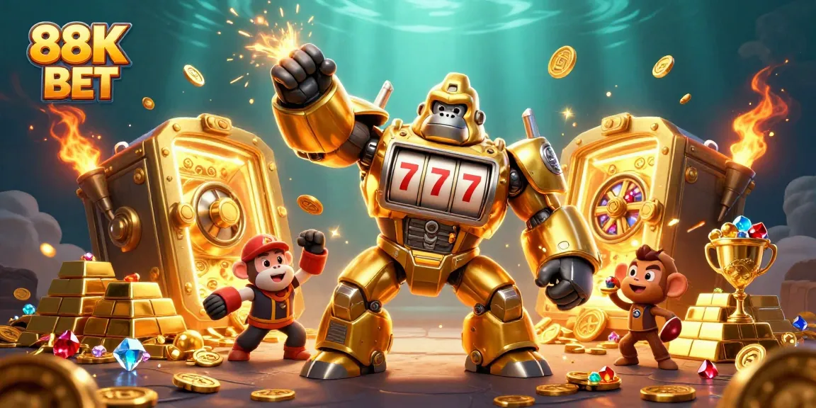 Experience thrilling gameplay with 88K BET as golden gorilla mech bursts with cash.