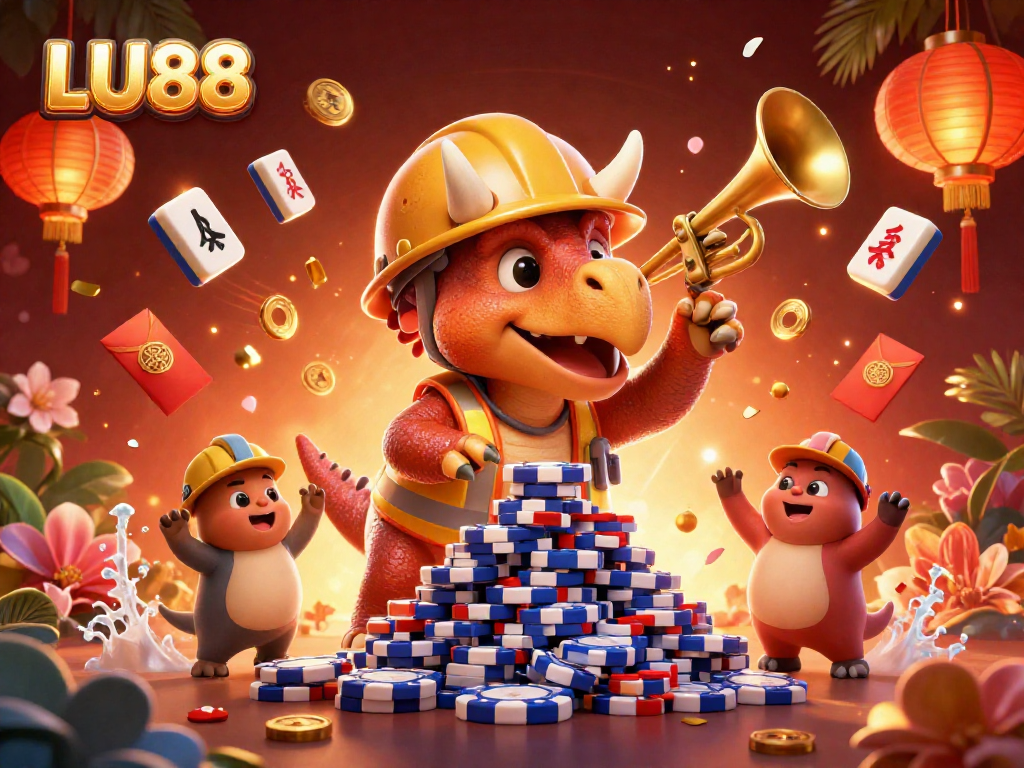 Engage with LU88 and celebrate with a vibrant 3D casino-themed illustration showcasing gameplay excitement.