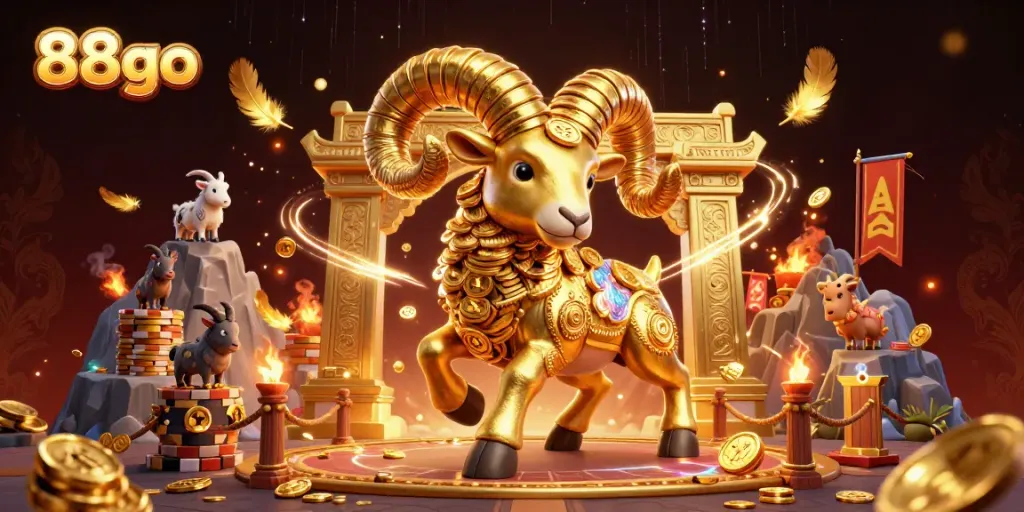 Experience exciting gameplay with 88go as the golden ram charges through an epic casino arena.