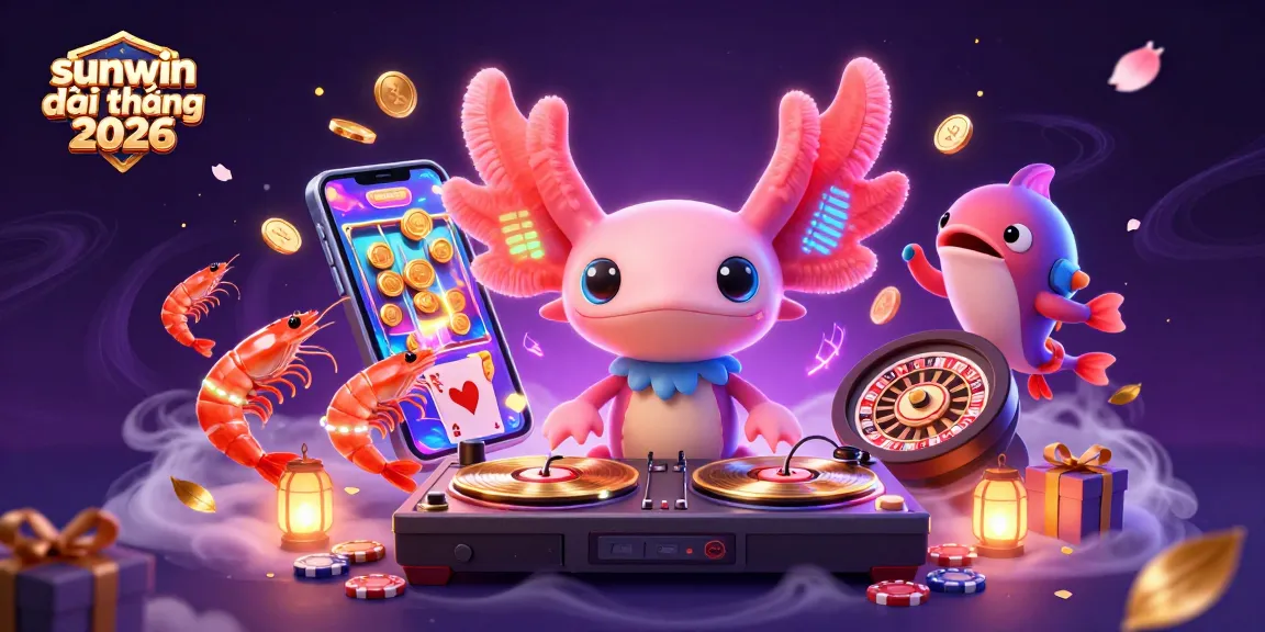 Experience sunwin đổi thưởng 2026 with a vibrant 3D illustration showcasing dazzling casino games and lively characters.