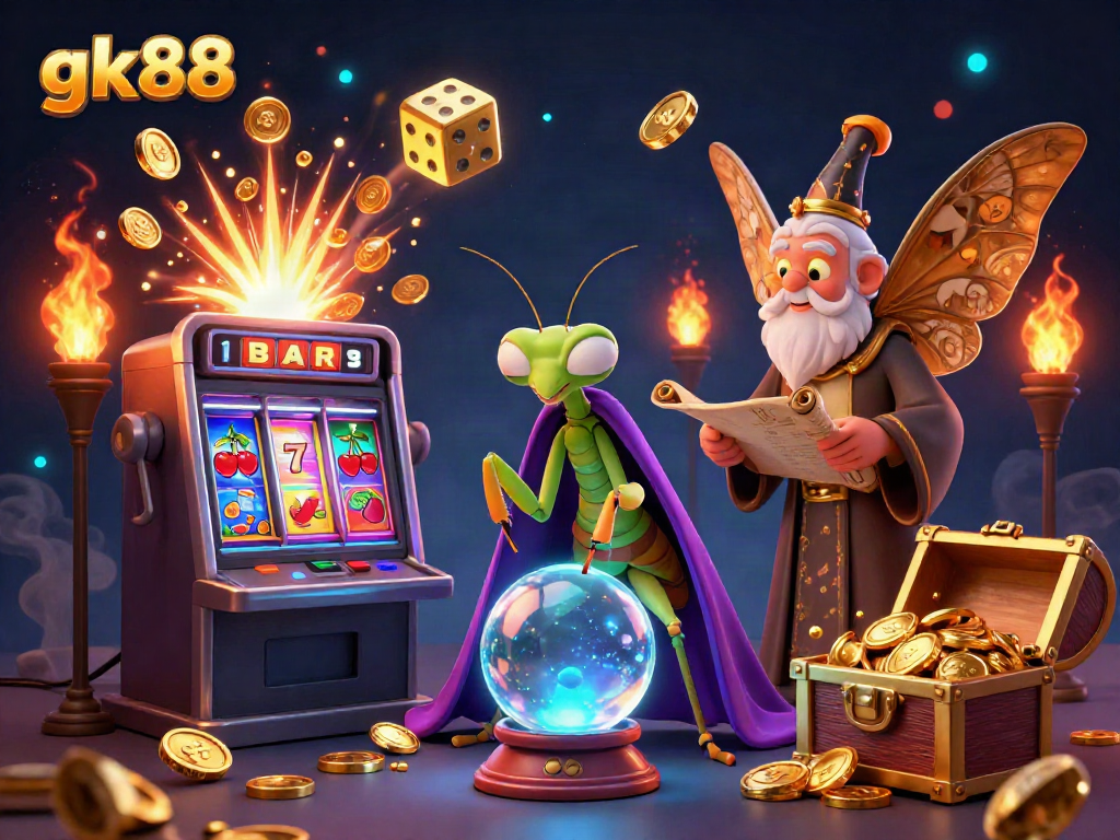 Experience thrilling jackpots at gk88 with a captivating illustration of fortune tellers and casinos.