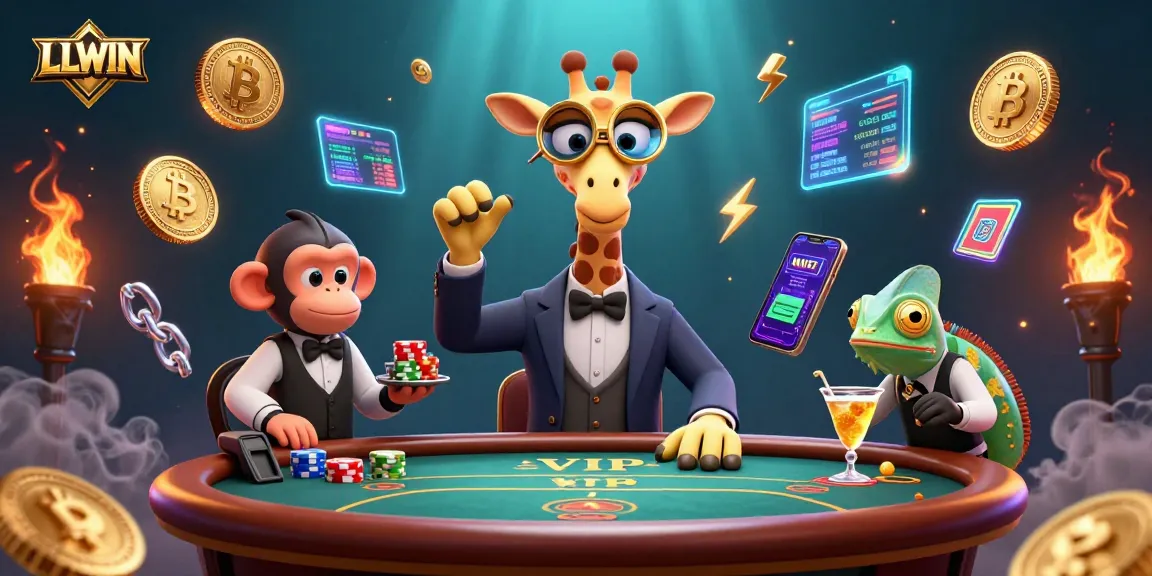 Experience LLWIN's vibrant gaming scene with a 3D high-roller giraffe and casino elements.