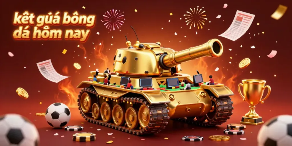 Immerse in the sports betting adventure with the vibrant scene of kết quả bóng đá hôm nay highlighting tiny gamblers inside a golden beetle tank.