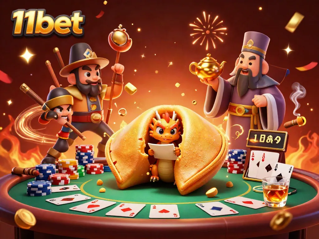 Experience thrilling gameplay at 11bet with an energetic casino-themed illustration, featuring poker chips and dynamic characters.