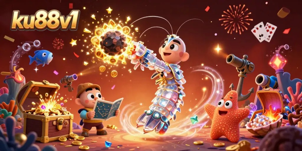 Experience winning at ku88v1 with an energetic scene of vibrant treasures, games, and excitement.
