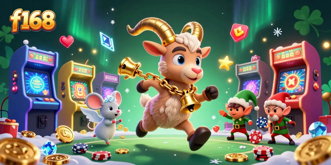 Engage in thrilling gameplay with f168 at a festive casino filled with cartoon characters.