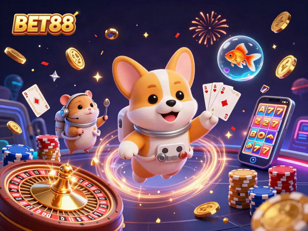 Trải nghiệm trò chơi BET88 với hình ảnh sinh động từ không gian casino ngoài không gian.