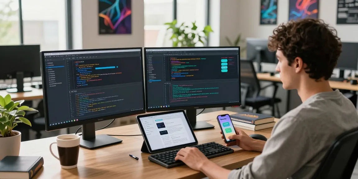 Engaging workspace showcasing the Telegram Web Version in use by a developer, emphasizing productivity and modern technology.