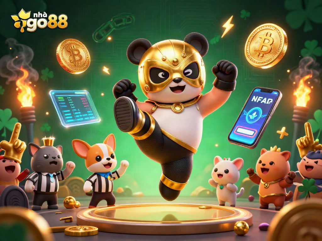 Engage with nhà cái go88 in a dynamic 3D illustration featuring exciting casino elements and vibrant characters.