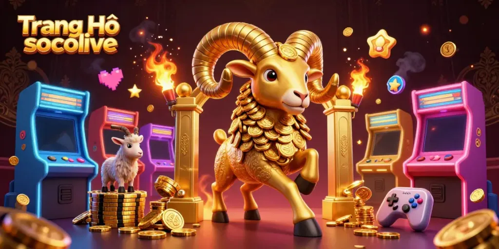 Experience winning moments at Trang Chủ socolive with vibrant 3D animated golden ram and gaming elements.