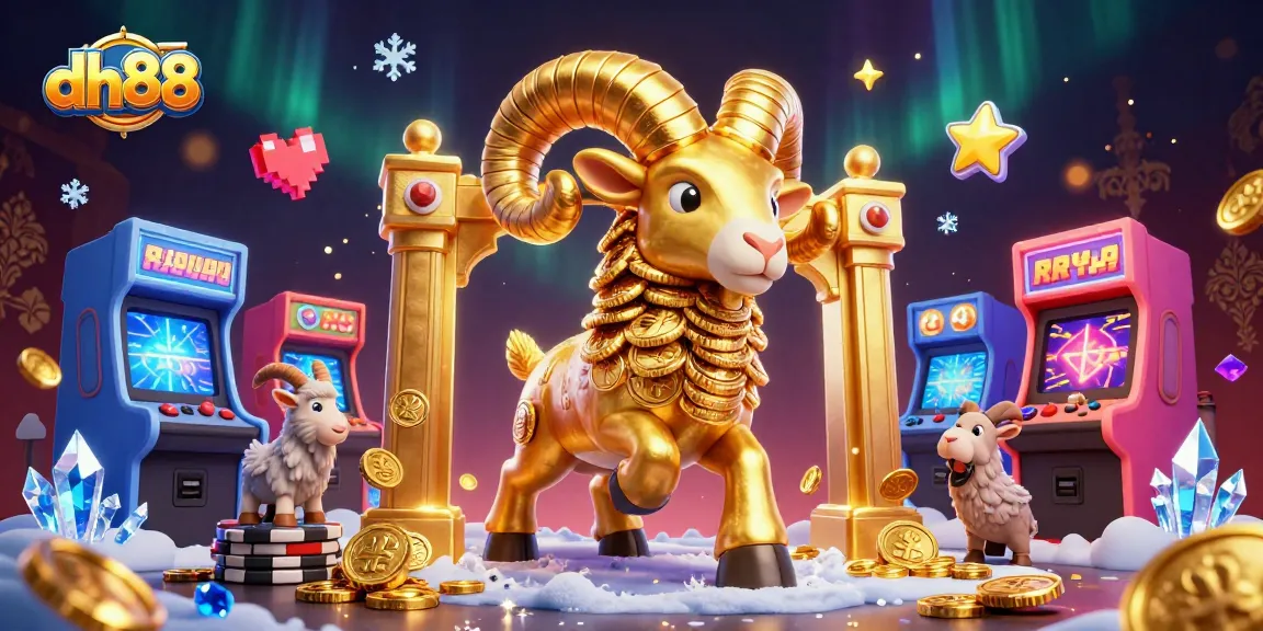 dh88 players charging towards a golden jackpot with colorful games around in vibrant 3D style