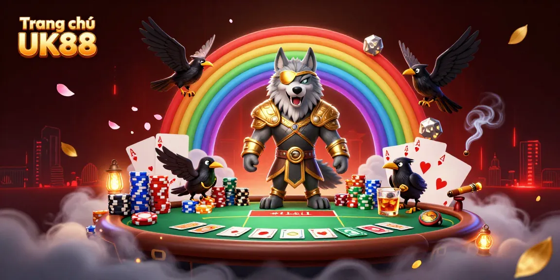 Experience the thrill of Trang chủ UK88 with a vibrant casino scene featuring Odin and his ravens.