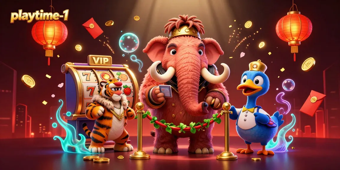 Spin the reels and win with excitement at playtime-1, a vibrant casino scene featuring playful characters.